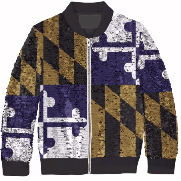 Maryland Flag Purple and Gold Sequinned Zippered Jacket - NEW Fast Ship - Picture 3 of 5